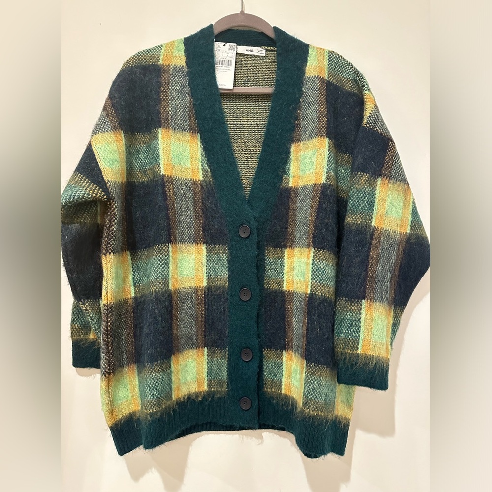 MNG MANGO colorful checkered oversize designed cardigan.  size small.